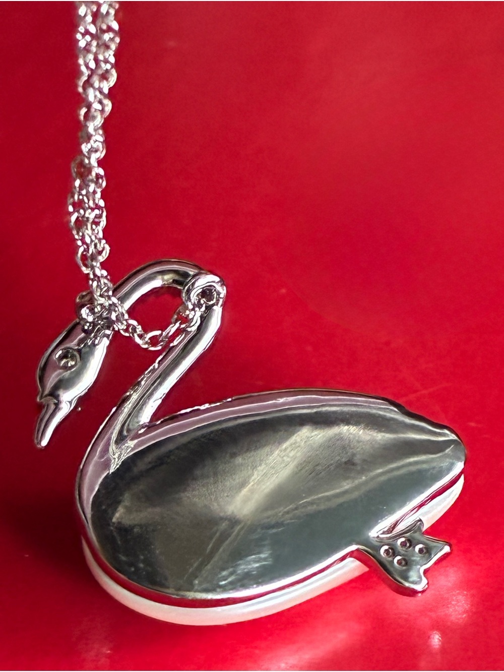 Silver Crystal Swan Pendant Necklace with White Pearl Accent ADJUSTABLE - Picture 5 of 9